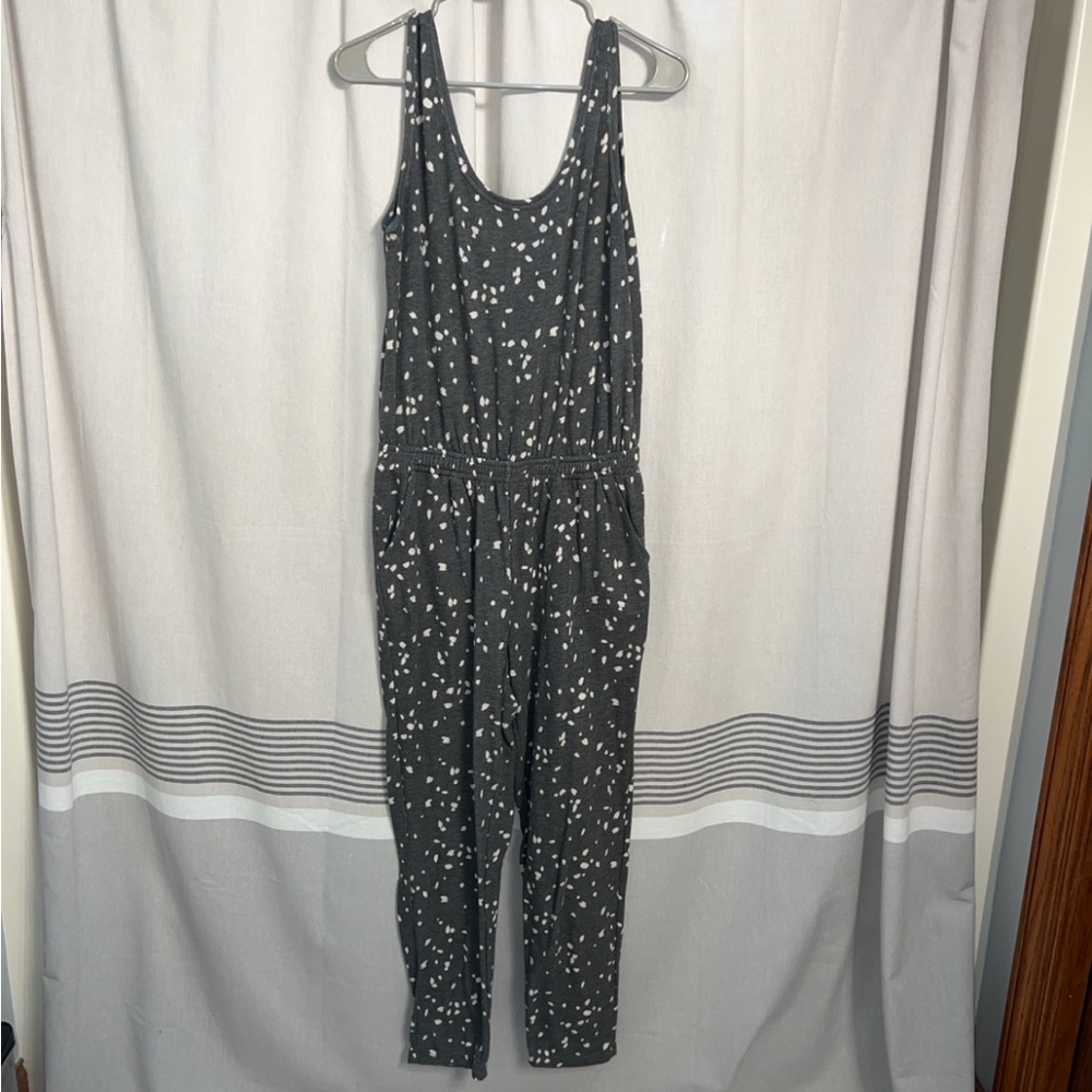 Lush Gray & White Dot Print Sleeveless Jumpsuit Women’s Size M